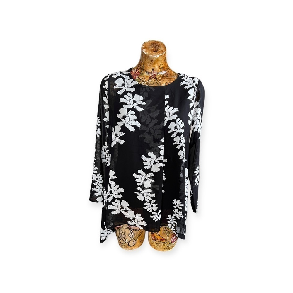 Alfanic top tunic blouse floral lack white XS